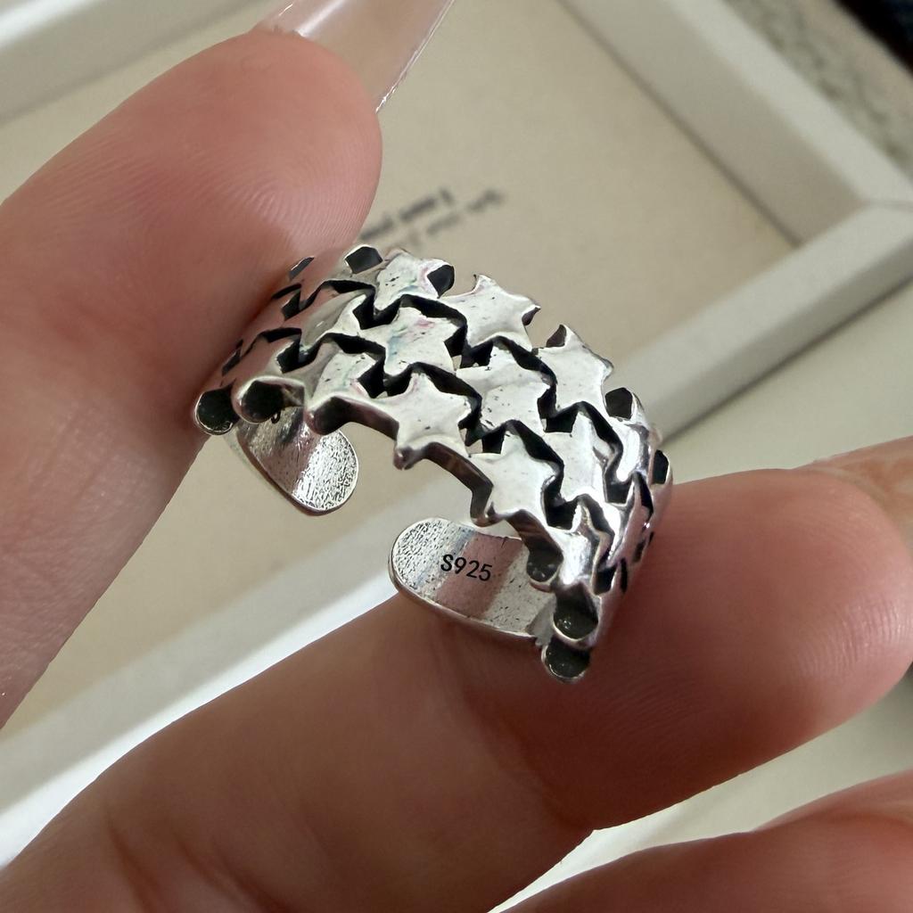 BF CLUB 925 Sterling Rings for Women Simple Geometric Handmade Irregular Retro Vintage Stars Ring Allergy For Birthday Gift
