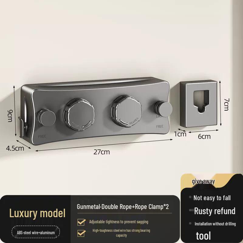 Einziehbare Wäscheleine für den Innenbereich - Stanzfreier Wäscheständer aus Stahldraht für Balkon & Badezimmer