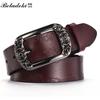 Pulaiteqi Vintage Leather Belt For Women With Round Buckle Elegant Two Layer Cowhide Accessory
