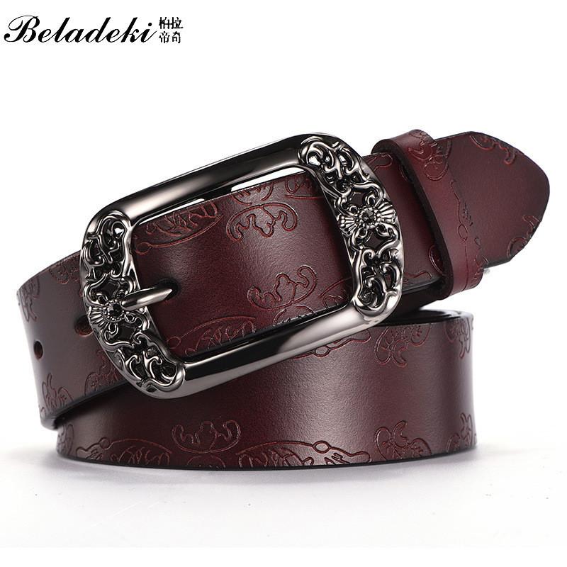 Pulaiteqi Vintage Leather Belt For Women With Round Buckle Elegant Two Layer Cowhide Accessory