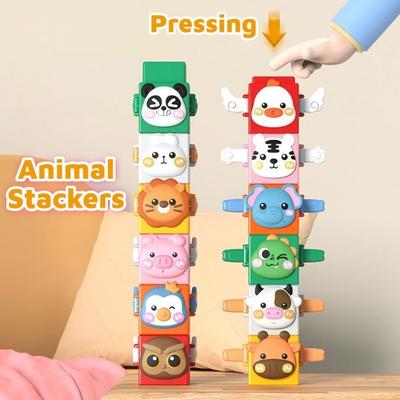 12pcs/set Stackable Stacking Cubes Montessori Animal Blocks Educational Toys  Skill Development