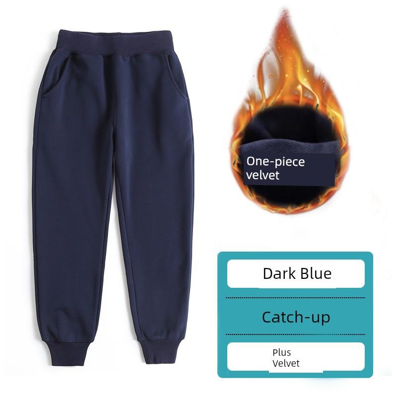 Sweatpants Dark Blue and Dark Gray Straight-leg Kids School Uniform Pants