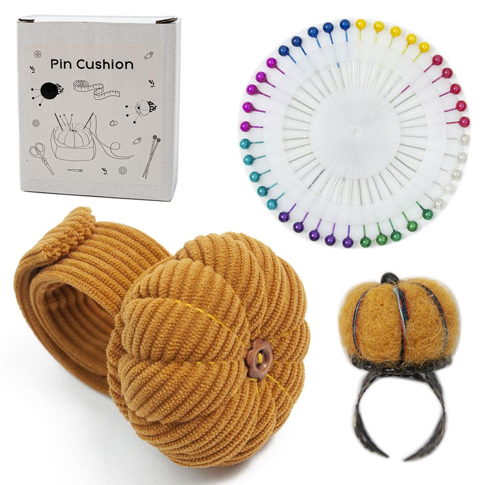 

Pumpkins Wrist Pin Cushion Set With Snap-Pop Rings Needle Storage Pin Holder DIY Handcraft Sewing Accessories Kit For Needlework жёлтый