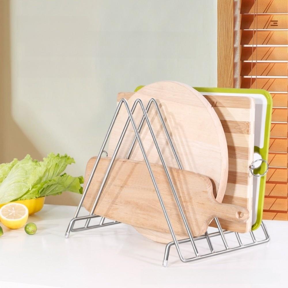 Durable Stainless Steel Cutting Board Rack Rust-Proof 6 Grids Drainage Stand Non-slip Wear-Resistant Storage Rack