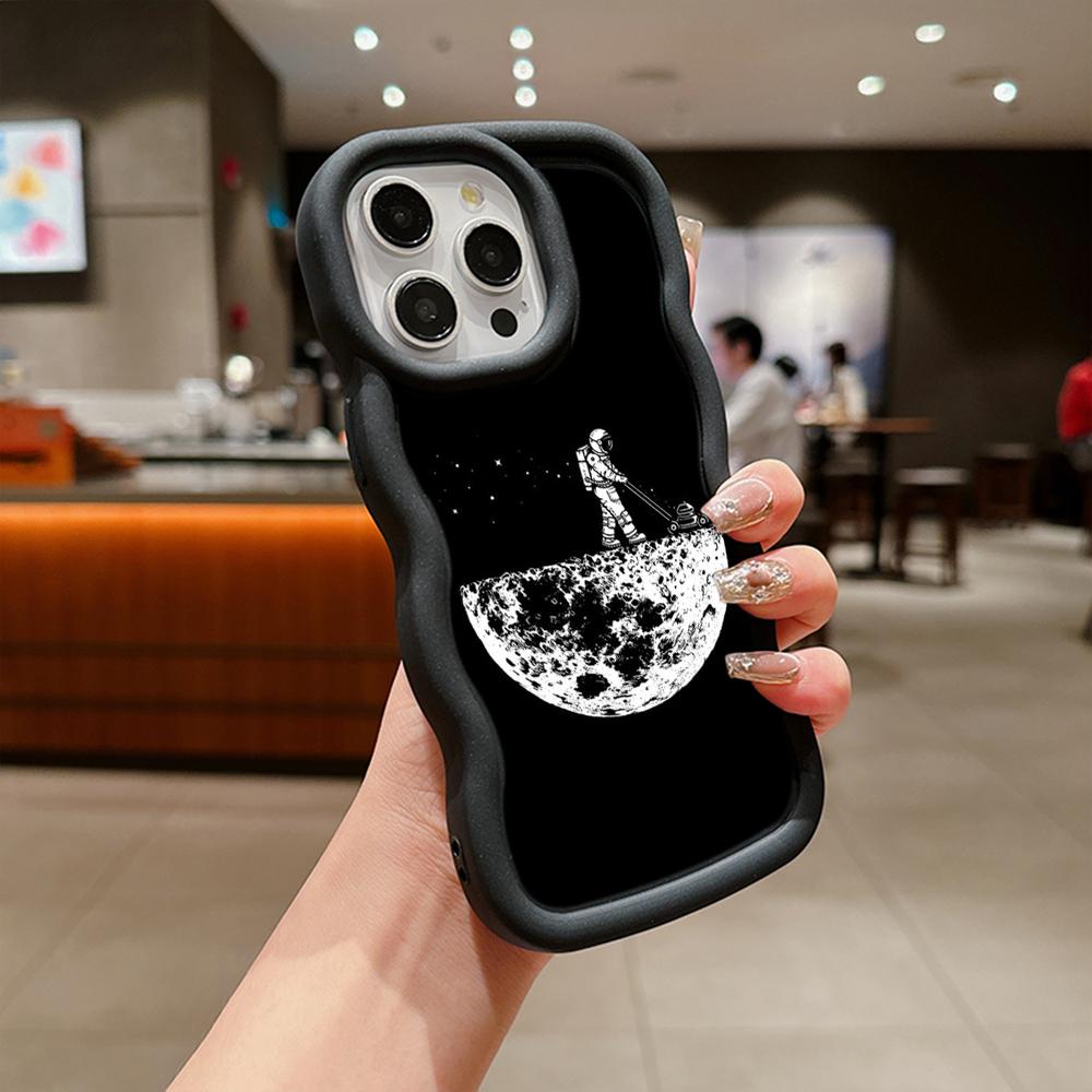 Ae97 Space Moon Astronaut Black art Protective Phone Cases for iPhone 14 13 Pro Max 11 12 15 Plus Infinix Hot 40i Smart8 Tecno Big Wave TPU Back Cover