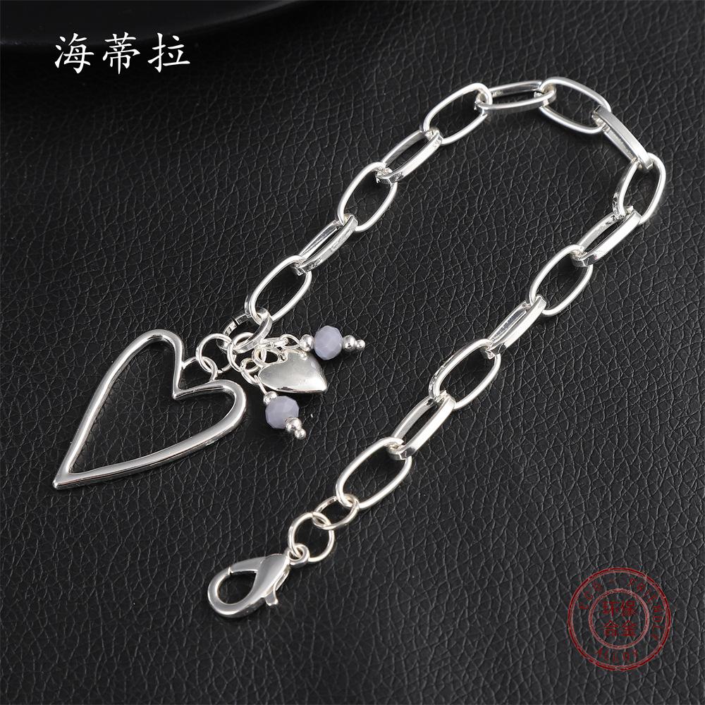 New hollow love thick chain bracelet, fashionable and fresh couple versatile heart-shaped punk pendant bracelet