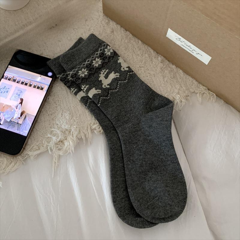 

Жіночі Осінні Нові Вінтажні Шкарпетки з Бавовни з Лосем в Трубі 1 pair темно-сірий