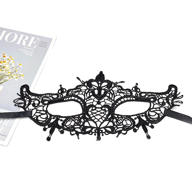 Gold Stamped Lace Halloween Masquerade Eye Mask with Half Face Crown чёрный
