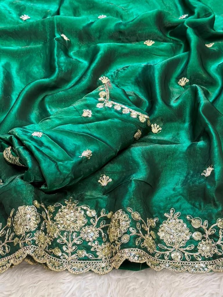 Premium Space Silk Designer Saree with Embroidered Coding Sequins Work & Rich Border | Wedding, Party & Festive Wear | Running Work Blouse