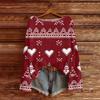 Women's Round Neck Lightweight Sweater Casual Long Sleeve Christmas Print Knit Pullover.
