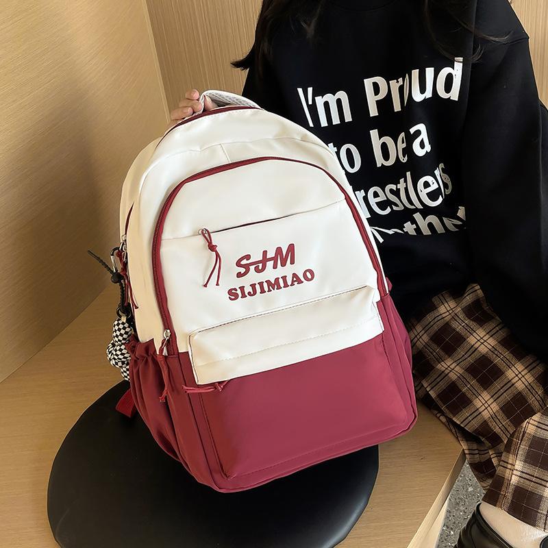 Schoolbag Middle and High School Students Backpack 1011 New Large-capacity Letter Printing Korean Version Contrasting Color Backpack College Backpack