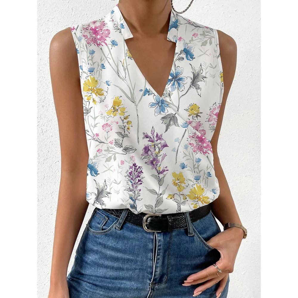 Summer Women's Chiffon Shirt Pullover V-neck Sleeveless Women's Top, Versatile Business Women's Shirt for Commuting