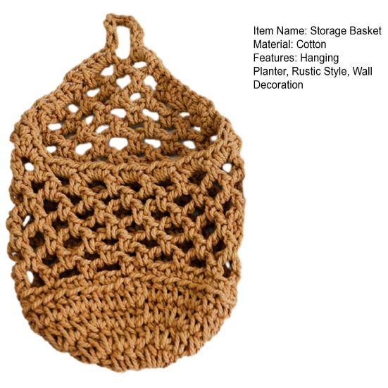 Storage Basket with Handle Wall Hanging Plant Baskets Hand-Woven Cotton Rope Planters for Fruits Plants