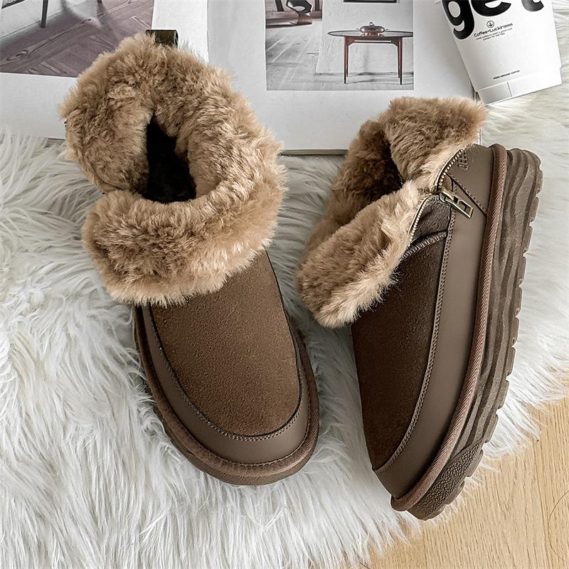 

3615 зимние сноубутсы мужские кожаные на толстой подошве с увеличением высоты боковая молния нескользящие бархатные хлопковые туфли арктические теплые туфли 44-Male size