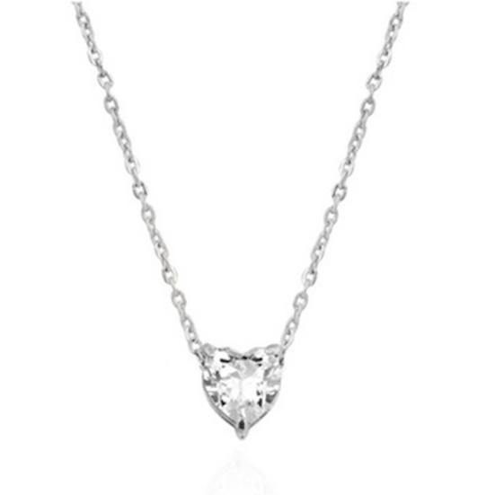 Women Fashion Heart Zircon Inlaid Pendant Necklace Charm Chain Jewelry Gift серебряный