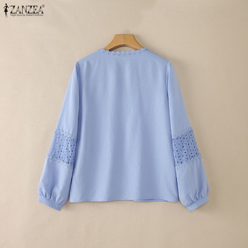 ZANZEA Dámská ležérní halenka s kulatým výstřihem a volným dlouhým rukávem