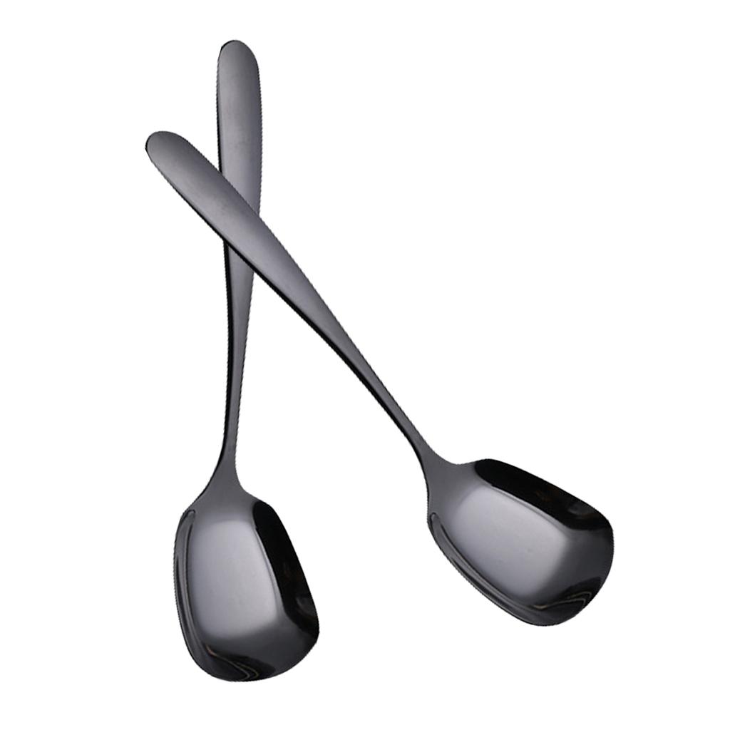 Set aus 2 modernen quadratköpfigen Edelstahl-Löffeln Perfekt für alltägliche Mahlzeiten und besondere Anlässe Leicht zu reinigen