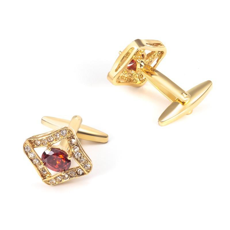 Gold Inlaid With Red Zircon Cufflinks Light Luxury Men's Shirt