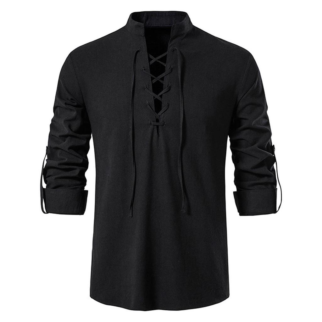 Men's  Casual Fashion Long Sleeve Solid Color V-Neck Tops