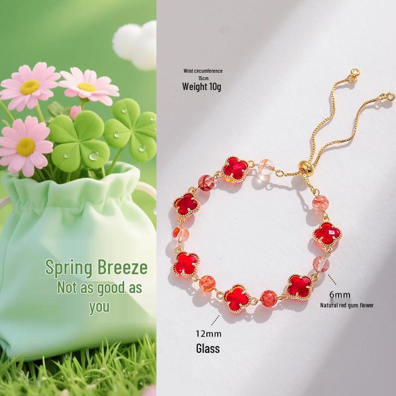 Lucky Clover Amethyst & Rose Quartz Women's Bracelet - Four-Leaf Clover Light Luxury Fashion Jewelry.