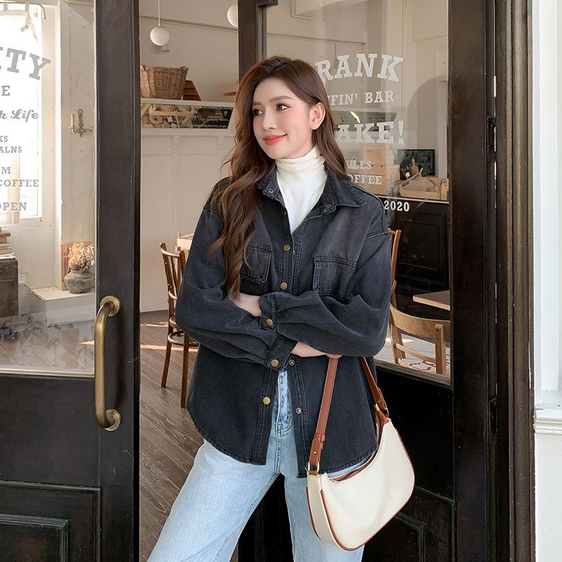 

Корейская универсальная рубашка, женская плюшевая зимняя новая маленькая и свободная модель, нишевый джинсовый топ