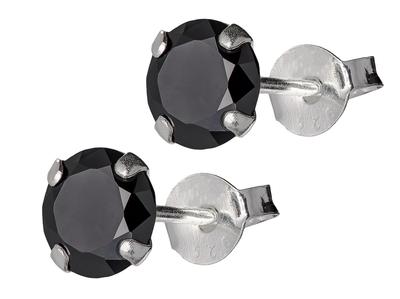 Silver Earrings With Black Zirconia Women's Studs Hoops 6Mm 925 Silver
