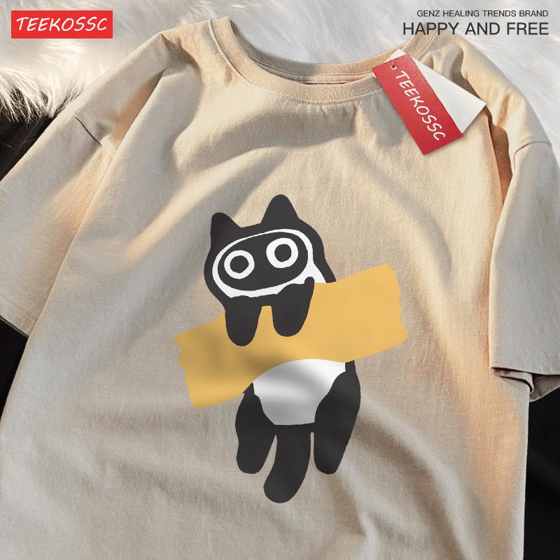 Adaptive Tape Cat Cartoon Printprint Mans Tee Clothing Cartoon Comfort Tshirt Round Neck Tshirts Retro Sxxxl Half Sleeve