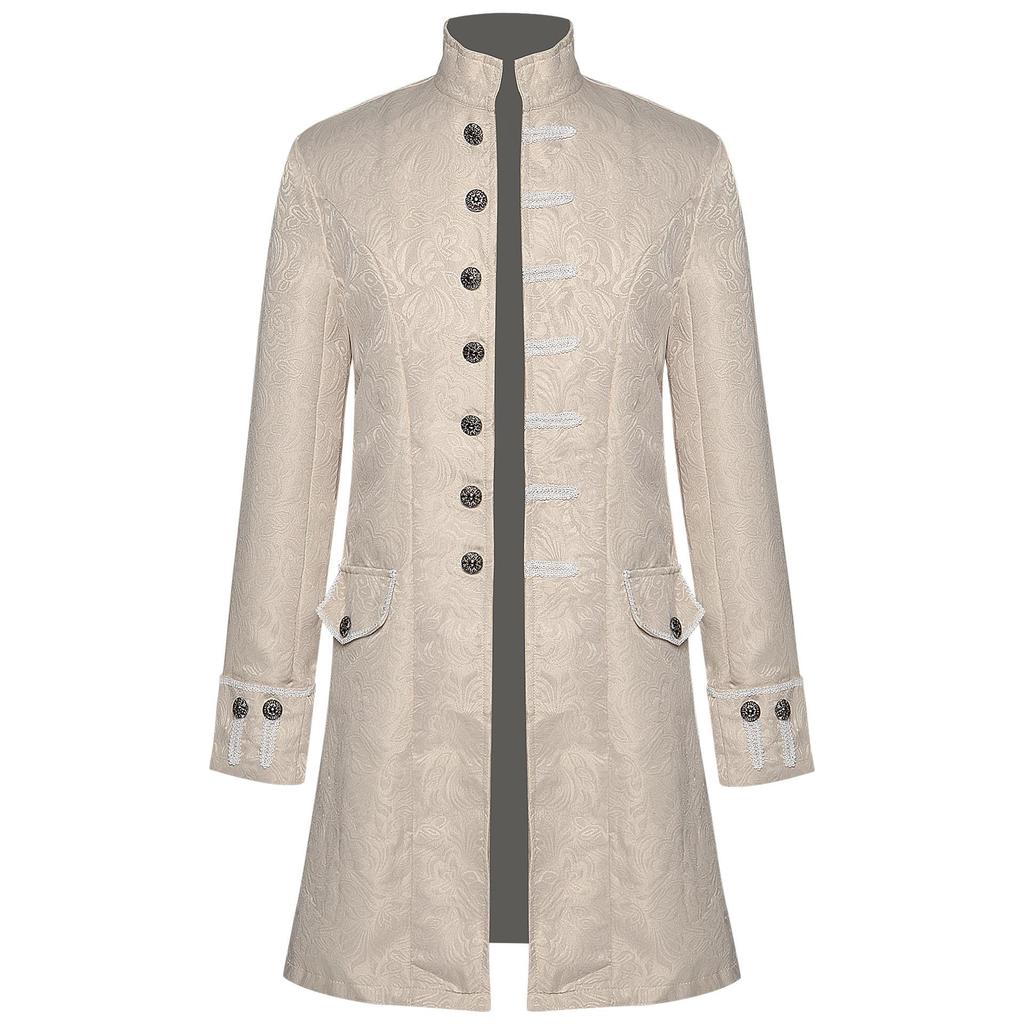 2025 European & American Men's Solid Color Steampunk Retro Coat with Stand Collar.
