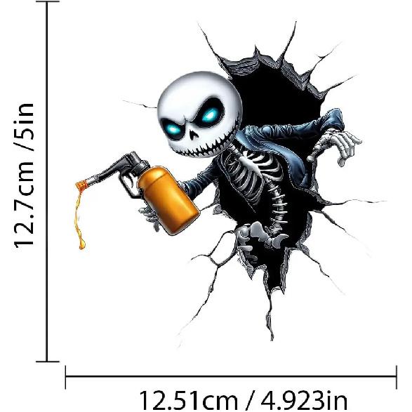 1PC Skull Car Fuel Tank Cap Sticker Funny Crack Skeleton Design Waterproof Vinyl Gas Cap Decal for Auto Decor