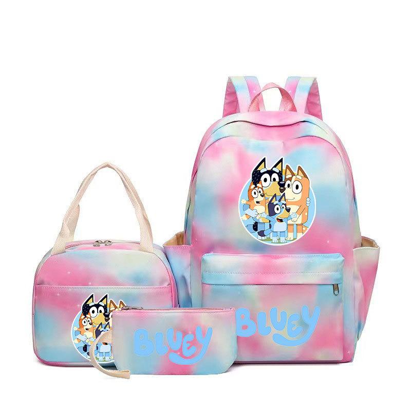 Bluey gleicher lässiger dreiteiliger Rucksack Schultasche Druck College-Stil Mittelschüler große Kapazität
