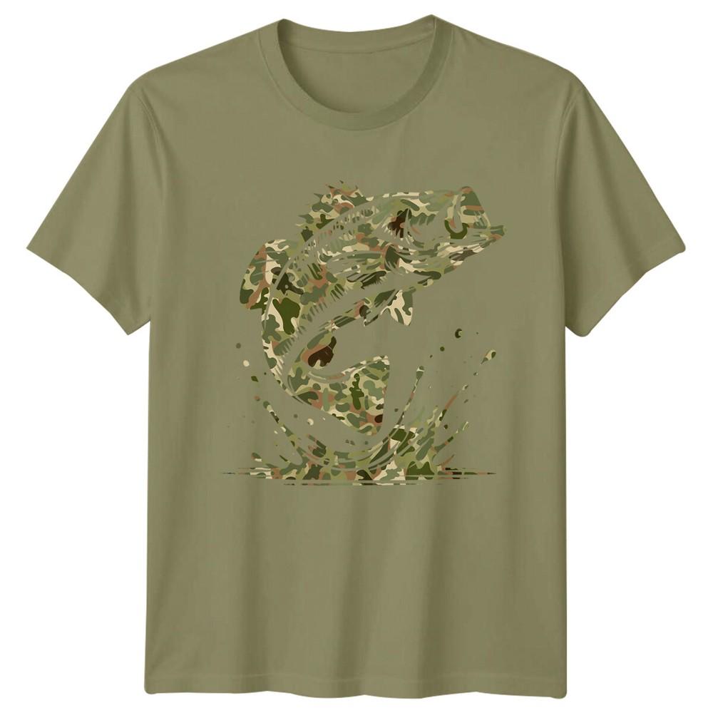 

Bass Fish Camo Fishing Animals Mens T-Shirt Angler Graphic Tee 4XL