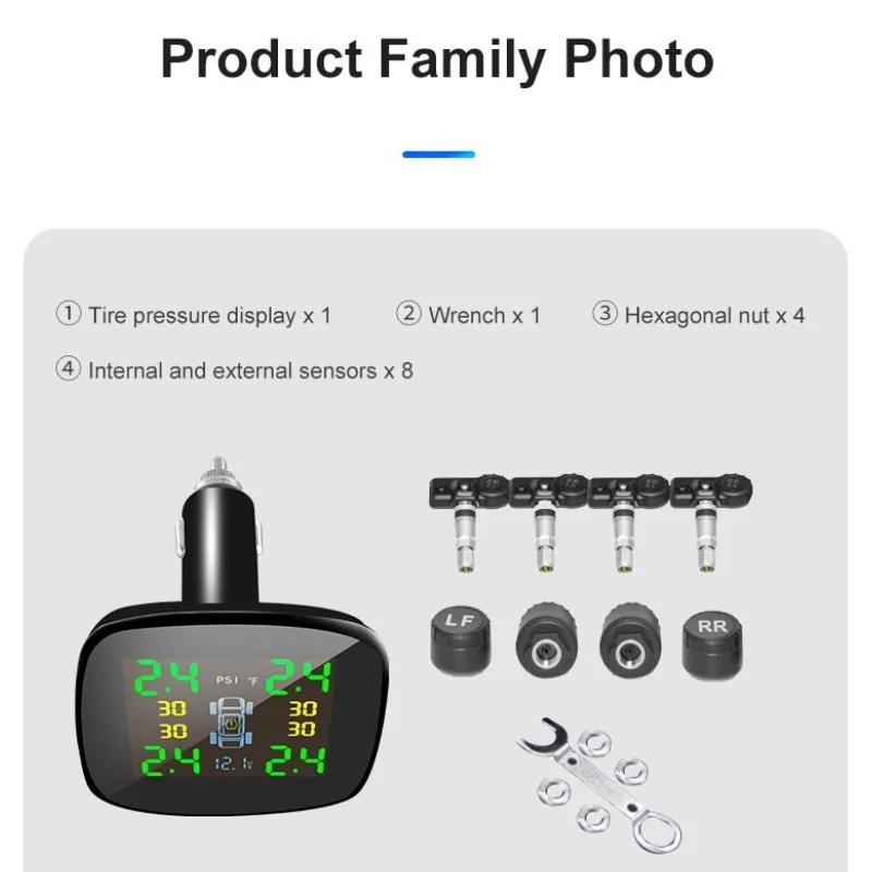 Wireless Car TPMS Tire Pressure Monitoring System with 4 External Sensors Colorful Display USB Output for RV SUV MPV Truck Sedan