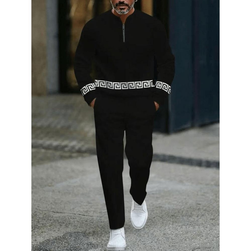 Spring Autumn Fashion Streetwear Men's Long-Sleeved Half-Zipper Stand-Up Collar Men's Casual Sportswear Two-Piece set