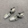 Fashion 2025 New Summer Fashion Hollow Out Women Sandals Silver Chunky Pumps Luxury Design Buckle Strap Gladiator Rome Shoes