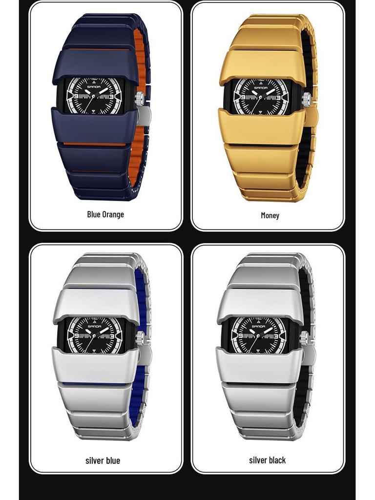 Sanda Men's Waterproof Y2K Retro Quartz Wristwatch with Multi-section Armor Strap, Model 9503.