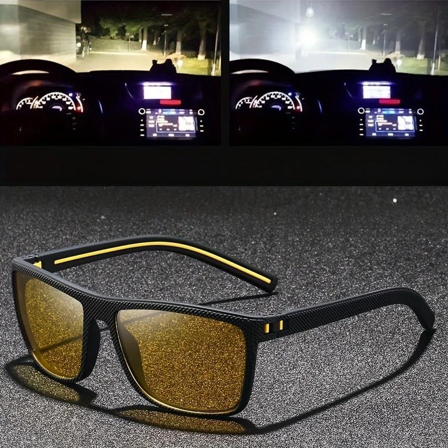 Square Yellow Night Vision Anti-Glare Goggles for Men Women Driving Fishing Beach Sunglasses Protection Polycarbonate Glasses