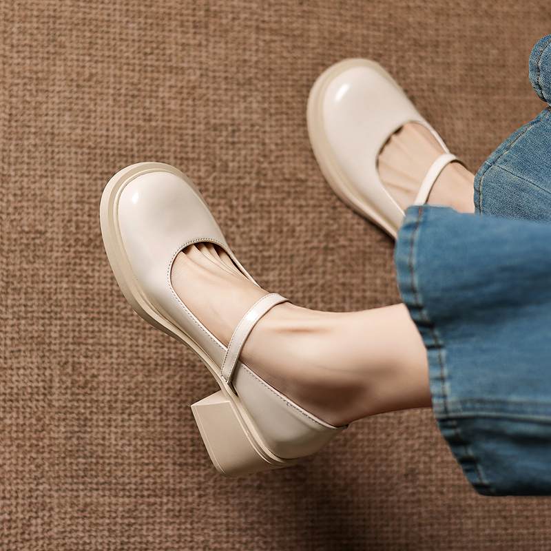 Krazing Pot Microfiber Round Toe Thick Med Heels Spring Summer Shoes Big Size 43 Circle Button Women Platform Pumps