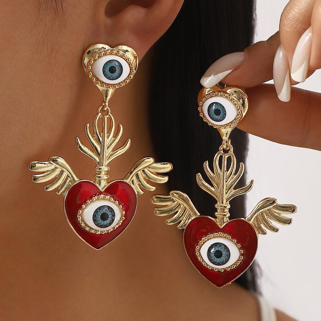 Women European American Fashion Eye Senior Sense Earrings Unique Personality Love Oil Drip Stud Earrings