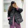 2024 Autumn/Winter European Style Mid-Length Stand Collar Color Block Duck Down Jacket for Women