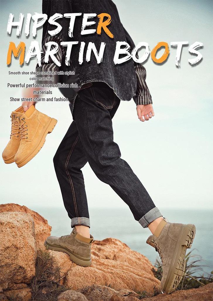 Men's Extra Large Yellow Martin Boots - Autumn/Winter Wear-Resistant Top Layer Cowhide Work Boots