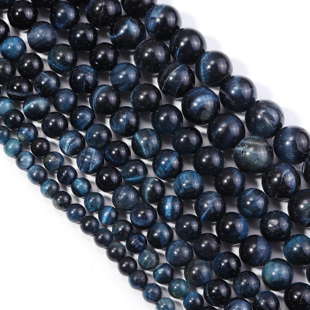 Natural Stone Deep Blue Tiger Eye Beads 6 8 10 12mm Round Loose Spacer Bead For Jewelry Making DIY Bracelet Necklace Accessories
