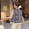 Women's 2025 Chinese Lace Embroidery Denim Blue Tank Top