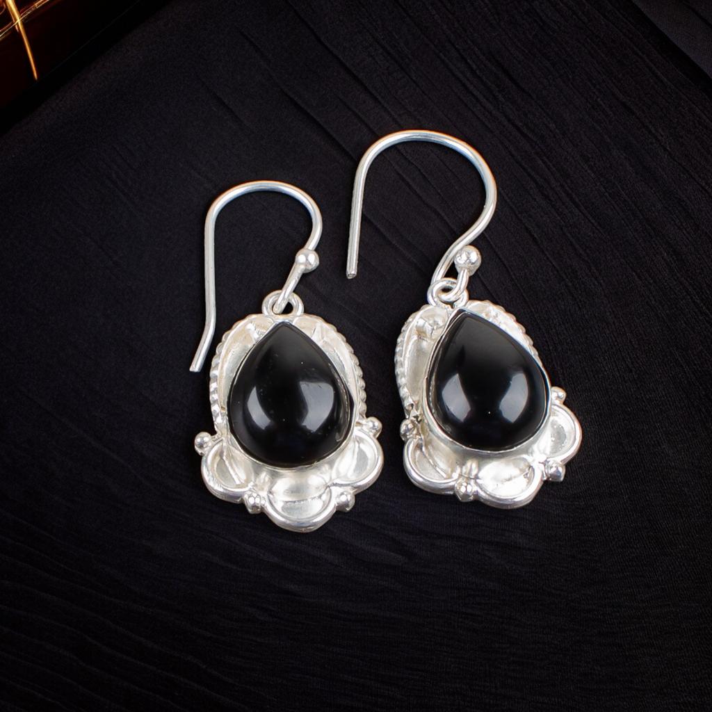 Spiritual Black Onyx Gemstone 925 Sterling Silver Stylish Jewelry Earrings 1.50" EE-41-19