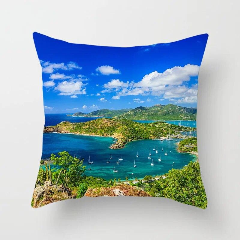 Blue Sky Beach Scenery Print Throw Pillow Cover Sofa Decor Car Office Seat Cushion  Room Home