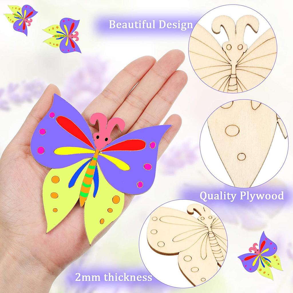 25pcs Unfinished Wooden Butterflies | Kids Art Supplies for Painting | Montessori Craft Kit  Home Decor