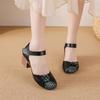 2025 Summer Genuine Leather Shoes Gladiator Sandals Women 4cm High Heels Classic Black Round Toe Hollow Ladies Sandals