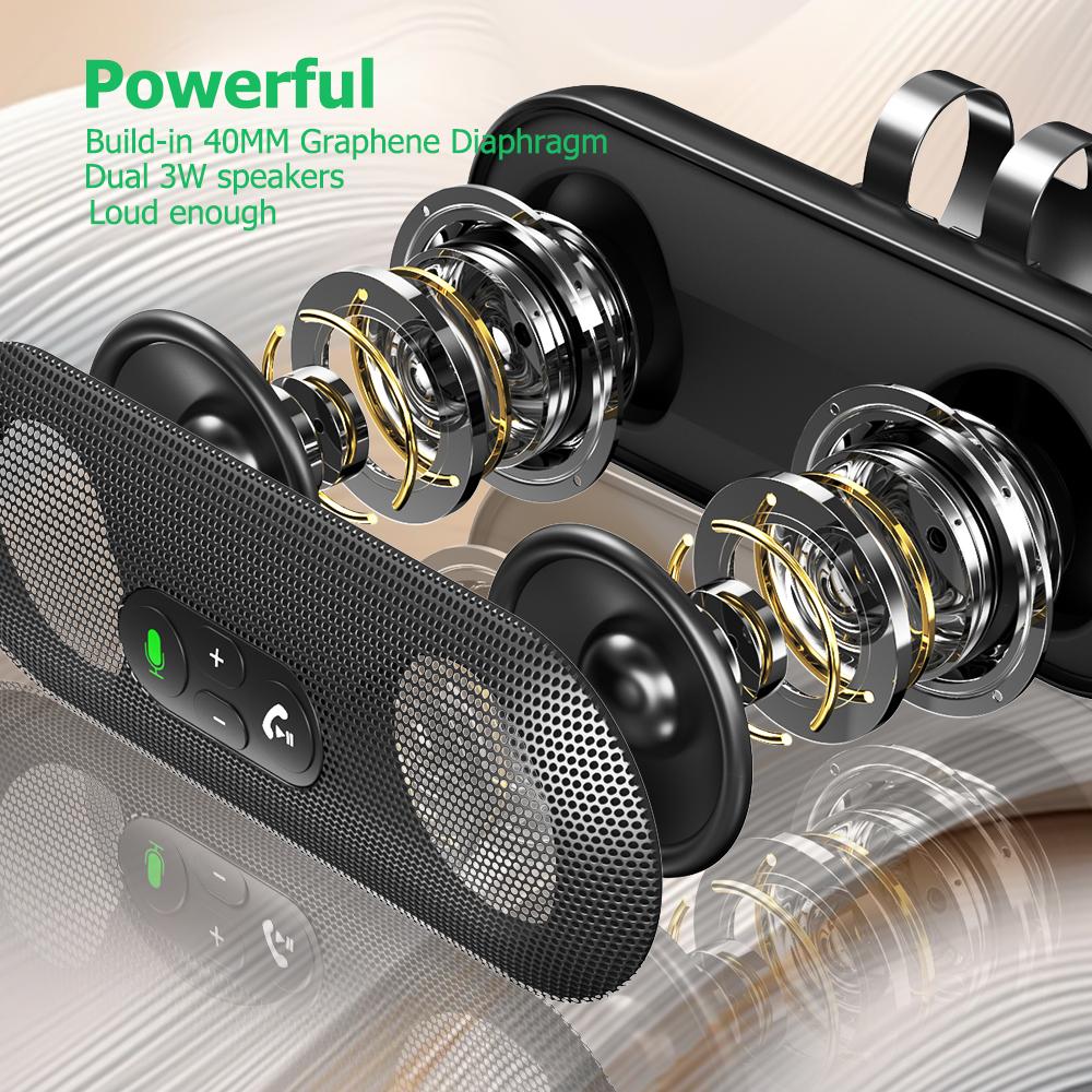 T18 Portable Bluetooth 5.4 Handsfree Car Kit Speaker 3W Wireless Audio Receiver MP3 Music Player Noise Cancelling Sun Visor Clip