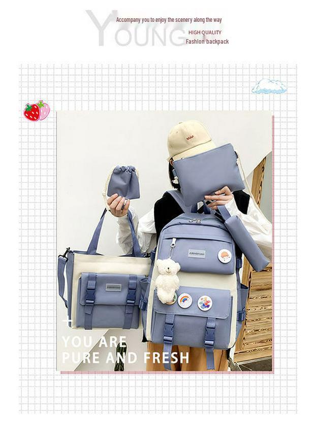 Stylish Korean Style Backpack Set for School: Large Capacity Fashion Shoulder Bag for Girls