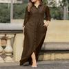 Elegant European & American Women's Long Sleeve Cotton Linen Cardigan Dress