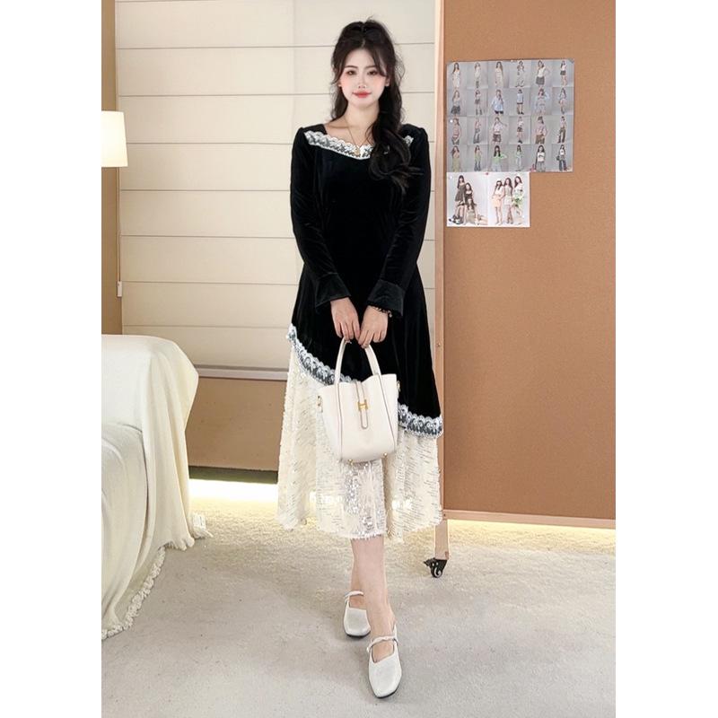 

Летнее новое платье-инфлюенсера из китайского кружева большого размера 2025 XL (120-135 jin) чёрный